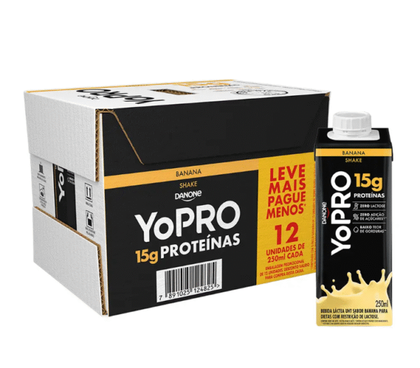 YoPRO Bebida Láctea UHT Banana 15g de proteínas 250ml caixa com 12 unidades